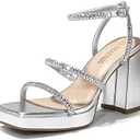 DREAM PAIRS Women's Platform Strappy Heels Open Toe Ankle Strap Square Party Sandals Y2K Dress Shoes, Size 10
