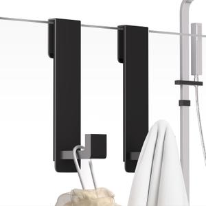 PMMASTO Shower Door Hooks, (7.5 Inch) Extended Towel Hooks for Bathroom Frameless Glass Shower Door, Stainless Steel Heavy Duty Hooks for Hanger Robe,Towel (Black ''L'' Shape Pack of 2) (Fits 3/8" Thick Door)