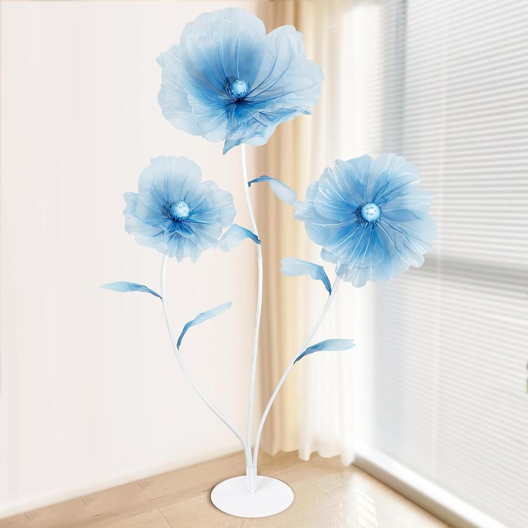 Giant Flowers for Decoration with Stand 5.57FT Blue Large Fake Flowers Big Faux Silk Floral for Outdoor Party Ceremony Reception Photography Props Mall Display