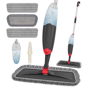 HOMTOYOU Microfiber Hardwood Floor Mop: Dust Spray Mops for Cleaning Wood Home Kitchen Floors - Wet Mopping & Dry Sweeping - 3 Reusable Refills & 1Pcs 400+ML Refillable Bottle