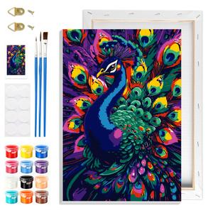 GHHKUD Peacock Paint by Numbers with Frame for Adults Beginners, DIY Animal Paint by Numbers for Age 6-12, Art on Canvas Gifts Home Wall Decor 8x12in