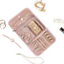 BELALIFE Travel Jewelry Case Organizer, Medium Foldable Storage Roll for Earrings, Necklaces, Rings, Bracelets, Brooches, Pink