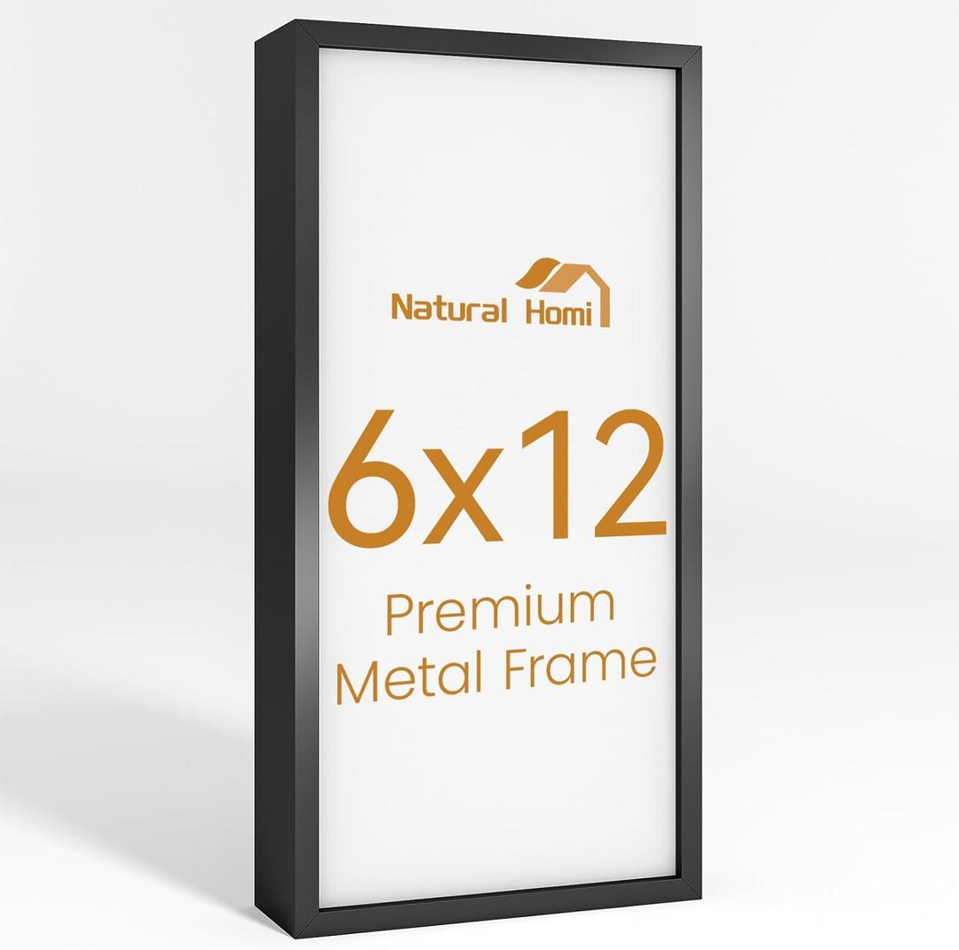 6x12 Aluminum Metal Picture Frame, Tempered Glass Black Photo Frame 6x12 for Family Photo, Posters, Art, Document to Wall Mount Horizontally or Vertically