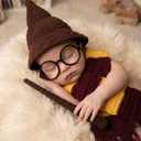Newborn Photography Props Magic Wizard Witch Hat Scarf Wand Glasses Frame Decoration, 4 PCS Baby Halloween Photoshoot Propsy Outfits, Baby Cosplay Party Costume Supplies