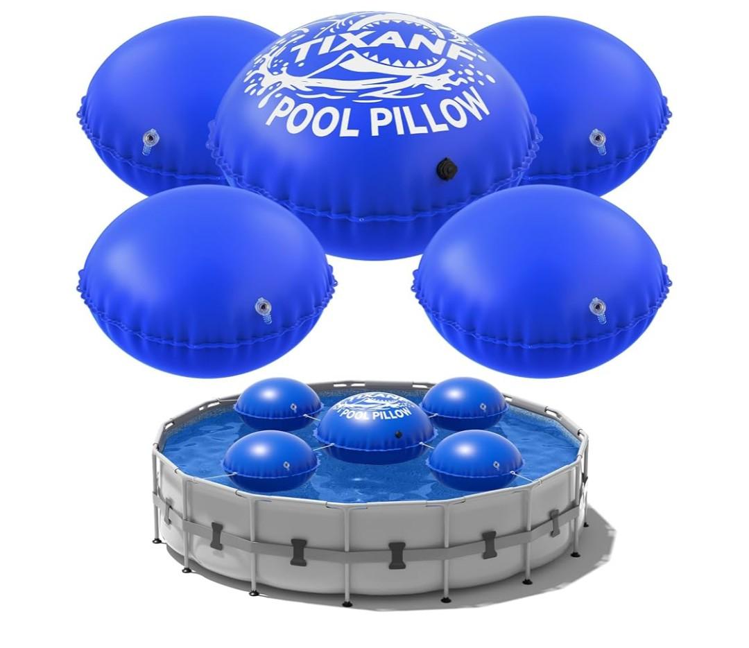 4+1 Combined Pool Pillow,0.8mm Thick Pool Pillows for Above Ground PoolsFlexible and Durable Swimming Pool Closing Winter Kit,Rope and Patch Included,Round(4 Pcs 3Ft +1 Pcs 4Ft)