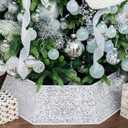 XmasExp Christmas Tree Collar, 33.5 inch Sequin Tree Skirt Stand Base Cover for Home Decor, Large Size 6 Piece, White