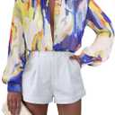 MEROKEETY Women's Summer Button Down Blouses Long Sleeve Tie Front Floral Boho Chiffon Shirt Tops (S)