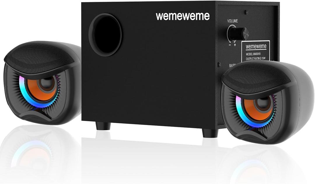 Wemeweme Computer Speakers, PC Speakers with Subwoofer, 2.1 Gaming Speakers for Desktop PC, USB Powered Wired 3.5mm Aux for Monitor, Laptop, Desk