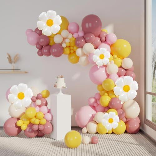 Boho Daisy Balloon Garland Arch Kit KOZEE Groovy Balloon Arch Kit with Daisy Flower for Boho Daisy Theme two groovy one Birthday Baby Shower Wedding Groovy Party spring Decorations