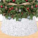 Christmas Tree Collar White Classic Sequin Tree Skirts 28.8 Inch Mermaid Christmas Tree Ring Base Glittery Velvet Tree Collars Luxurious Xmas Tree Box Stand for Holiday Large Trees Decor