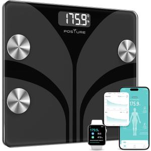 Posture Scale for Body Weight, Digital Bathroom Smart Scale LCD Display, 13 Body Composition Analyzer Sync Weight Scale BMl Health Monitor Sync Apps 400lbs - Black (11.8x10.2)