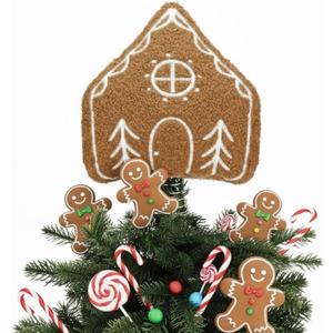 Soaoo Christmas Gingerbread Tree Topper Plush Stuffed Gingerbread Tree Topper 7.7 Inch Cute Plush Stuffed House Hanging Ornaments for Christmas Party Holiday Festive Home Decor Gifts