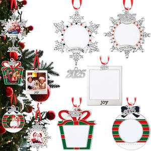 Remerry 5 Pcs 2025 Christmas Photo Ornaments Christmas Tree Snowflake Ornaments Family Holiday 2025 Xmas Picture Frame Ornament for Xmas Tree Home Decor(Giftbox)