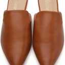 Tilocow Mules for Women Flats Pointed Toe Slip On Backless Loafers Flat Mule Business Casual Shoes Slides C Brown US 6