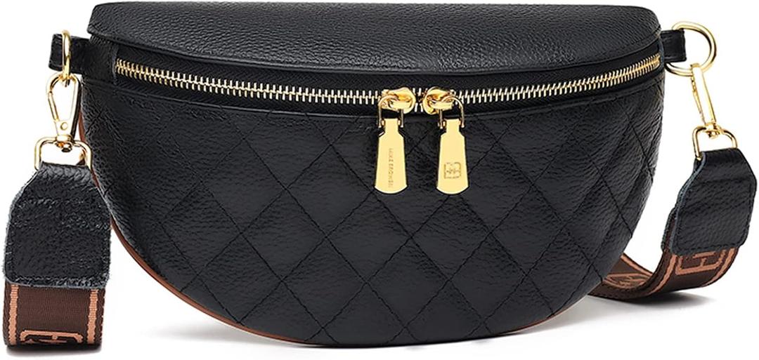 Eslcorri Small Crossbody Sling Bag for Women Trendy - Fanny Packs Leather Chest Belt Bum Bag Anti Theft Purse for Travel (090 Black)