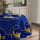 XCHI Blue Golden Castle Lantern Stars and Moons Ramadan Kareem Tablecloth Round Table Cloth Table Covers for Indoor Dining Home Party Decorations 60x60 Inch