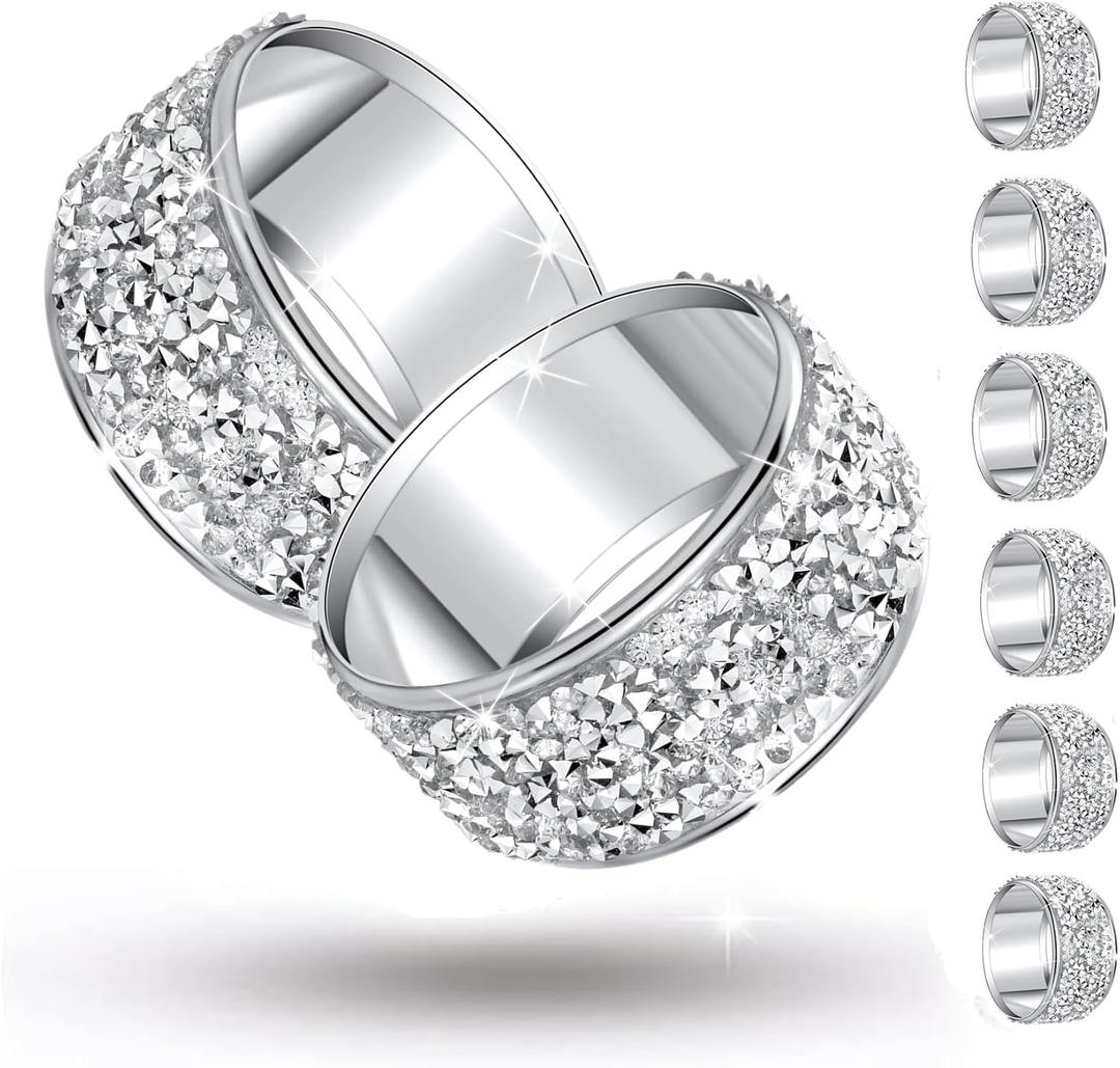 6 x Rhinestone Napkin Rings Silver Set of 6,Crystal Napkin Holder Crushed Diamond Serviette Buckles for Dinner, Wedding, Party, Holiday, Banquet,Everyday Table Setting Decor