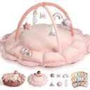 HAN-MM 5-in-1 Convertible Baby Play Gym with 6 Toys, Tummy Time Mat for Sensory Development, Baby Activity Center from Newborn to Toddler, Ball Pit, Cat & Dog Bed, Soft Plush Pet Bed, Pink