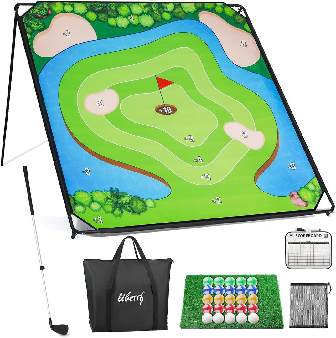 Liberry Golf Chipping Game with Large Chipping Mat, Upgraded Adjustable Golf Club, 25 Sticky Balls, Outdoor Indoor Sports Toy Gifts for Adults Kids, Family Yard Target Game