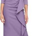 Alex Evenings Women's Slimming Long Length ¾ Sleeve Mother of The Bride Dress with Cascade Ruffle Skirt and Side Ruching (Purple, L)