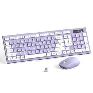 Wireless Keyboard and Mouse Combo, Full-Sized Wireless Keyboard and Adjustable DPI Mouse, 2.4GHz USB Receiver, Silent Keyboard and Mouse for PC, Windows, MAC, Desktop, Laptop(Purple)