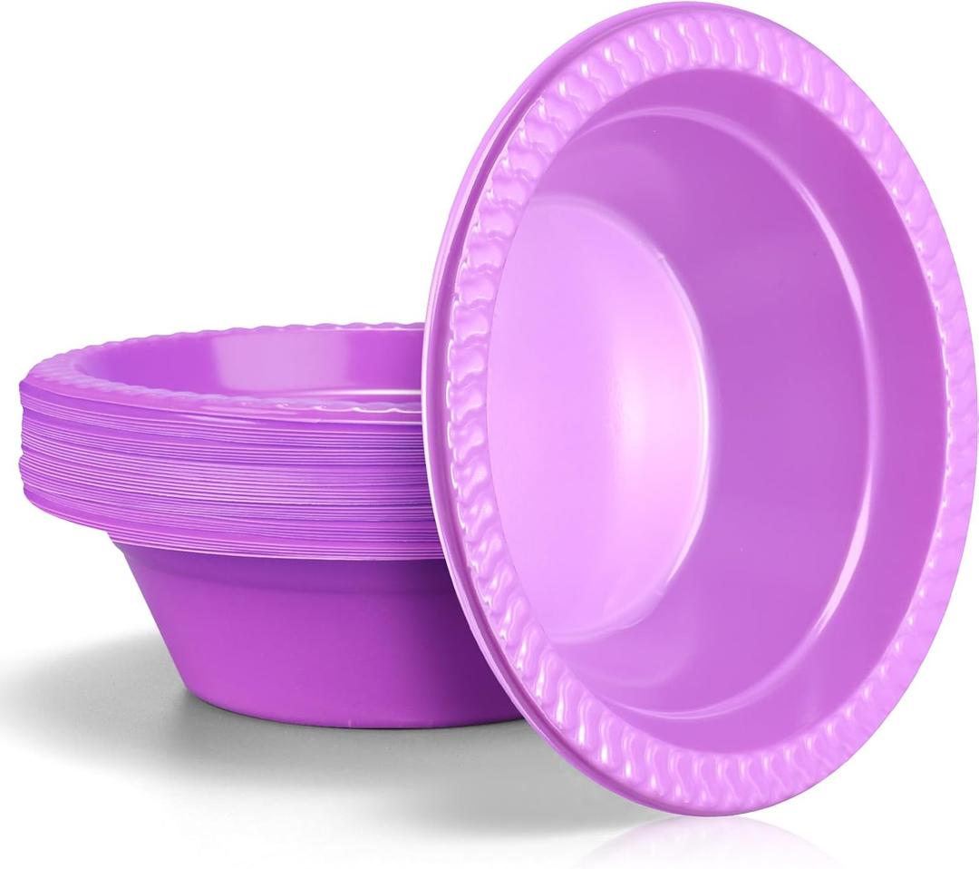 30 Pack 12 oz Purple Disposable Plastic Bowls Dessert, Ice Cream, Salad, Soup Serving Cups for Party, Picnic, Food Snacks (Purple)