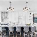 4-Light Brushed Nickel Dining Room Light Fixture, Modern Industrial Kitchen Chandelier Over Table, Adjustable Height Hanging Pendant Light for Kitchen Island, Entryway with Clear Glass Shade