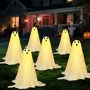 JOYIN 3 Pcs Halloween Decorations Outdoor Ghosts Pathway Lights, 18 White Cloth Ghost with White Light Up Yard Stakes for Graveyard Yard Lawn Garden Prop, Party Decor Supplies