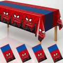 4Pcs 2in1 Spider Birthday Decorations Tablecloths, 54" x 108" Super Hero Spider Table Cloth Disposable Rectangle Plastic Table Cover for Boys Birthday Party Supplies