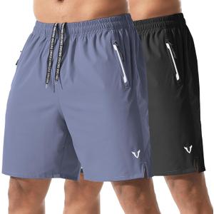 Athletic Running Shorts for Men 2 Pack 7"/9" Quick Dry Workout Gym Shorts with Zipper Pockets (Black, XL)