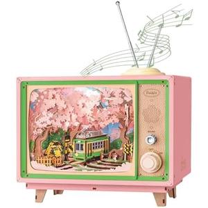 Rolife Book Nook Kit 16" 3D Wooden Puzzle Music Box Sakura Dreamy Tour | Japanese Cherry Blossom DIY Craft Model Building Kit, 3D Wooden Puzzle Home Decor Gift for Adults Family