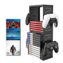 ASFSKY Video Game Storage Tower - 24 Games Video Game Organizer & Holder with 4 Controller Hooks, Universal Video Game Storage Compatible with PS5/PS4/Xbox/Switch - Gamer Gifts