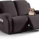 VANSOFY Recliner Loveseat Cover, 6-Pieces Stretch Dual Recliner Sofa Cover Soft Jacquard Reclining Couch Slipcover Furniture Protector with Elastic Bottom for Kid, Pets(2 Seat,Chocolate)