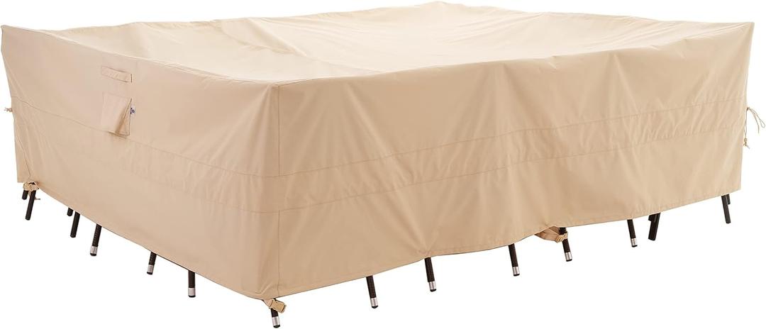 WJ-X3 Large Rectangular Outdoor Table Cover Waterproof, Heavy Duty Patio Furniture Set Cover UV-Resistant, Lawn Sectional Set Cover, High Wind Resistant, Anti-fading 126Wx 84Dx 31HInches, Beige