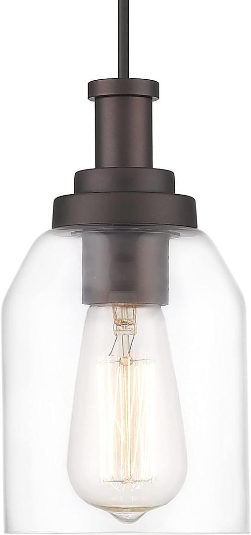 zeyu 1-Light Farmhouse Pendant Light, Modern Hanging Pendant Lighting with Clear Glass Shade, Oil Rubbed Bronze Finish, ZG33M1L ORB (4.7 Inch | 1 Pack)