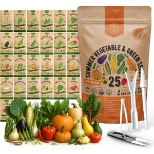 Organo Republic 25 Summer Vegetable Garden Seed Variety Pack - 6,510+ Non-GMO Heirloom Veggie & Greens Seeds for Outdoors & Indoor Home Garden, Including Collards, Pepper, Okra, Onion, Bean, Cucumber