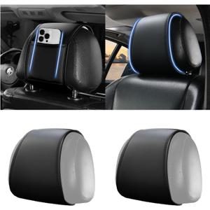 carleef 2 PCS Upgrade Headrest Covers for Cars with Storage Pocket,Anti-Stain Leather Car Headrest Cover as Back Seat Organizer for Protection & Decoration,All Season Head Rest Cover for Car