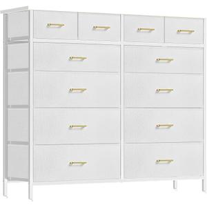 VASICAR Chest of Drawers for Bedroom with 12 Deep Drawers Tall Fabric Dresser, Storage Cabinet for Closet, Nursery, Bedside, Living Room, Entryway, Hallway (White), Large