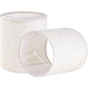 Set of 2 Tall Drum Lampshades for Table, Floor & Bedside Lamps - 9.8*9.8*10.8 inch, Medium Beige Gray Shades - Natural Fabric Spider Fitter - Modern & Rustic Interiors - By GO&SO Assembly Required (Oatmeal-Linen)