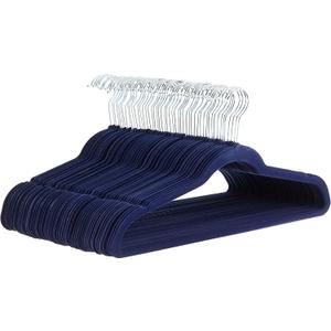 Slim Velvet Non-Slip Space Saving Suit Clothes Hangers for Closet Organization, Navy Blue/Silver, 50-Pack