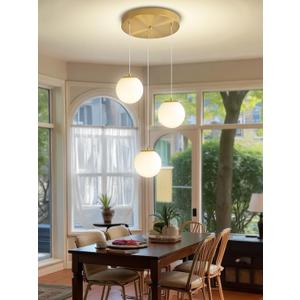 ykolupty 3-Light White Globe Glass Pendant Light Modern Gold Chandelier White Glass Pendant Chandelier for Dining Room Kitchen Island Foyer Hallway