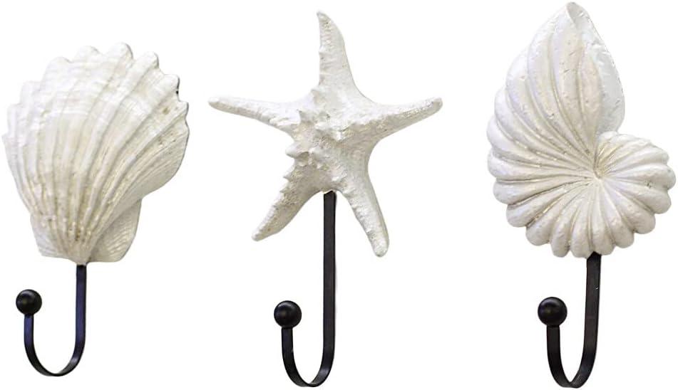 Coat Hooks, 3PCS Resin Ocean Style Seashell Wall Hooks Decorative Wall Hooks for Hanging Keys, Towels, Coats, Hats, Robes, Clothes, Home Utility Hook for Bathroom Shower Kitchen Door Decor