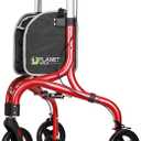 Planetwalk Premium 3 Wheel Rollator Walker for Seniors - Ultra Lightweight Foldable Walker for Elderly, Aluminum Three Wheel Mobility Aid, Brilliant Red