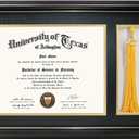 GraduationMall 11x17 Black Wood Diploma Frame with Tassel Holder for 8.5x11 Certificate Document,Real Glass,Black over Gold Mat