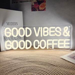 Good Vibes & Good Coffee LED Neon Sign Coffee Bar Shop Cafe Drink Neon Light Restaurant Decoration Home Wall Decor Welcome Open Sign
