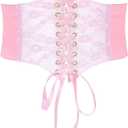 WHIPPY Women Lace-up Corset Waist Belt Transparent PVC Lace Crochet Petal Elastic Wide Belt for Dress (S: Fit Waist 27-30 Inches, Pink)