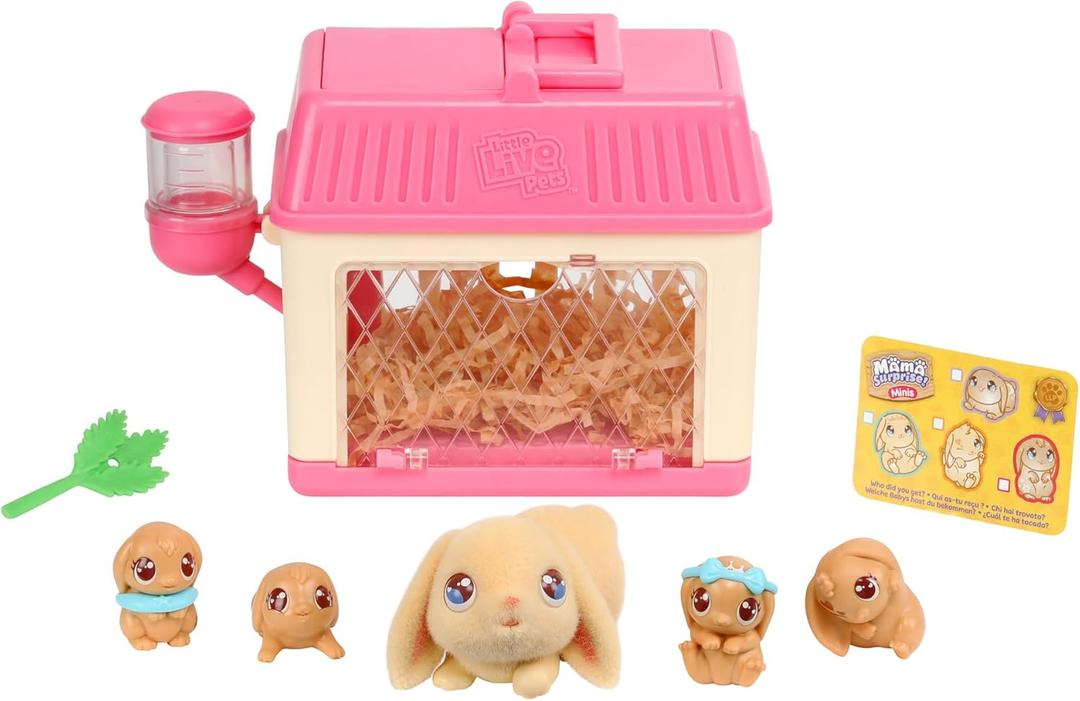 Little Live Pets Mama Surprise Minis Lil Bunny  Interactive Hutch Playset with 2-4 Surprise Baby Bunnies, Accessories, Birth Certificate, Repeatable Magical Reveal, Nurturing Pretend Toy for Kids 5+
