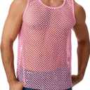 ABAFIP Men's Fishnet Mesh Tank Top Sleeveless Sheer Shirt Gym Workout Fitted Muscle Top Undershirt (Medium, Pink)