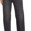 cffvdiz Women's Casual Baggy Mid Rise Barrel Jeans Boyfriend Ankle Denim Pants (Black) XS