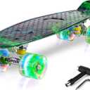 Skateboards, 22" Complete Skateboard, Mini Cruiser Skateboard for Kids Boys Girls Teens Beginners with Colorful Flashing Wheels Skate Tool, Kids Children's Day Gift (Aurora green)